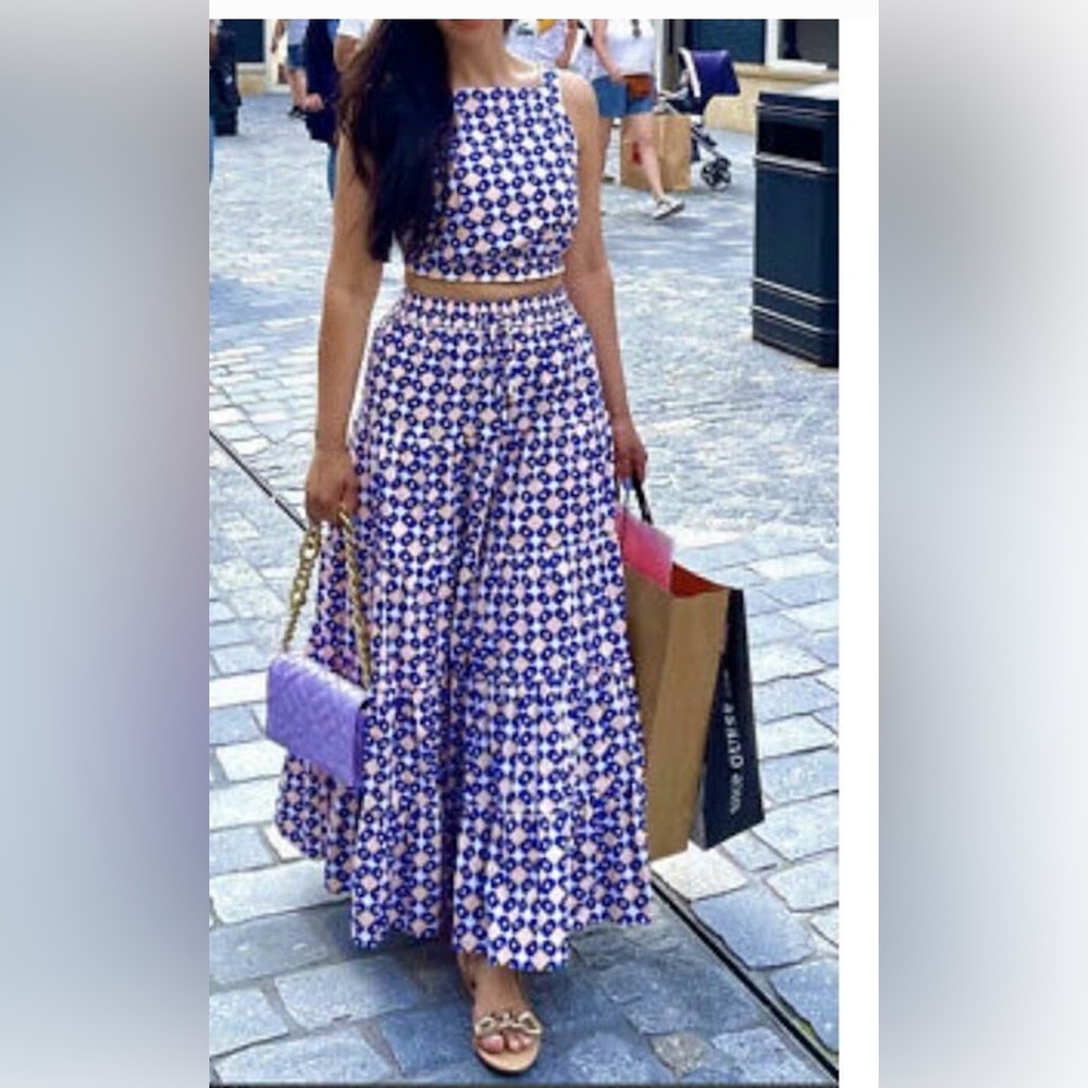 Zara Blue and White Geometric Maxi Skirt Set - Picture 3 of 5